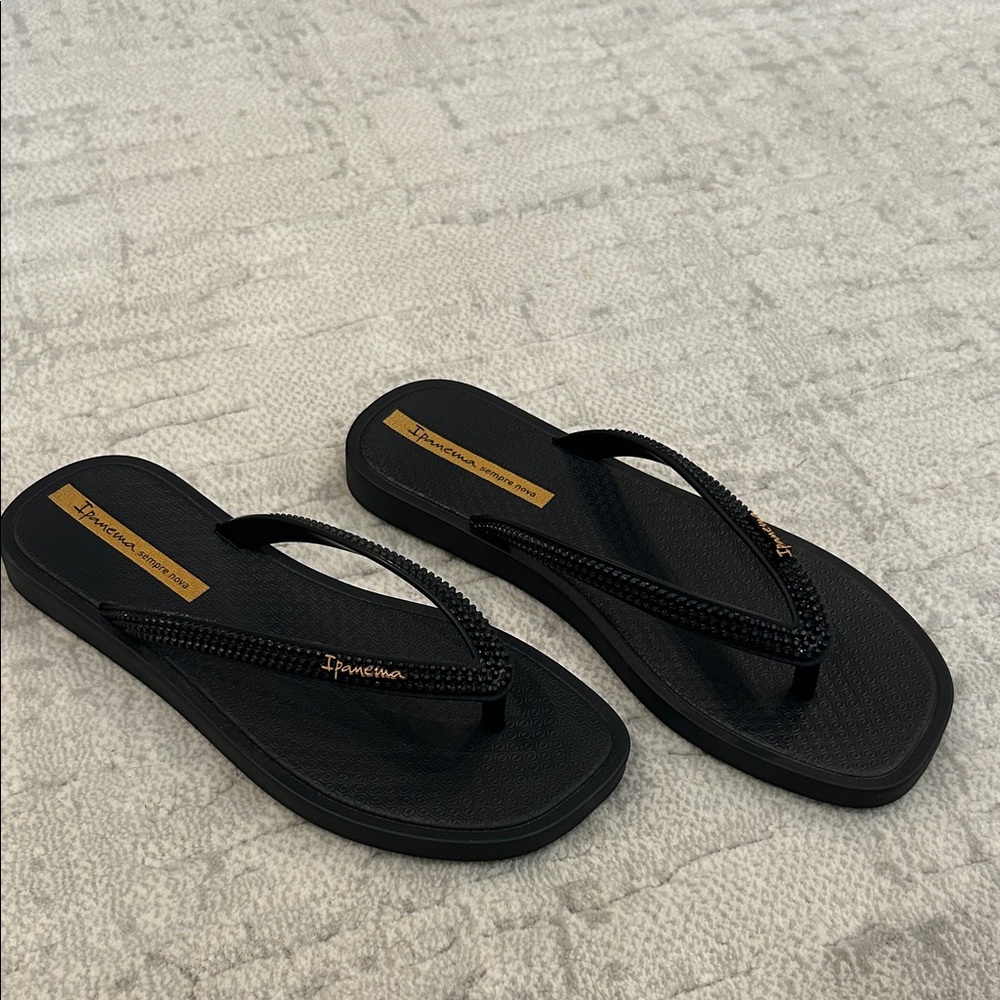 Ipanema Black Flip-Flops with Gold Detail